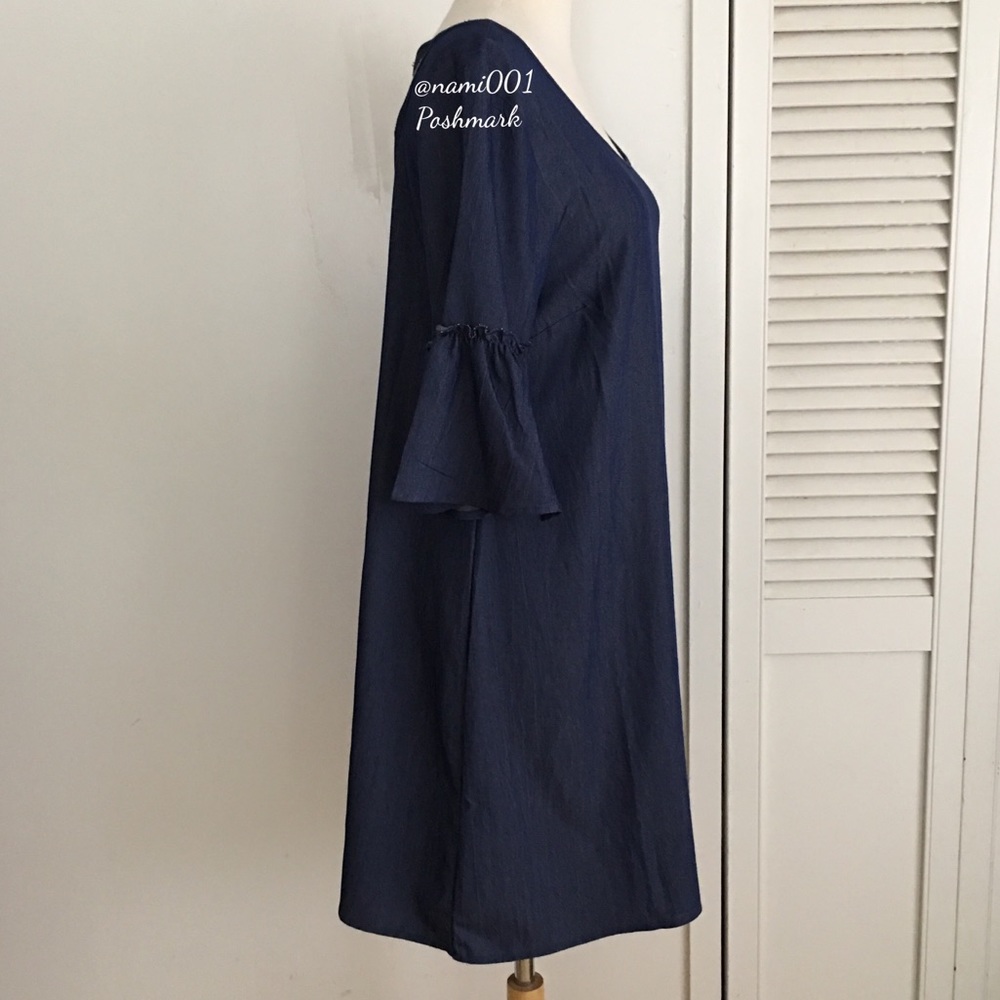 Denim Blue Slight Flare Bohemian Dress - Picture 3 of 5